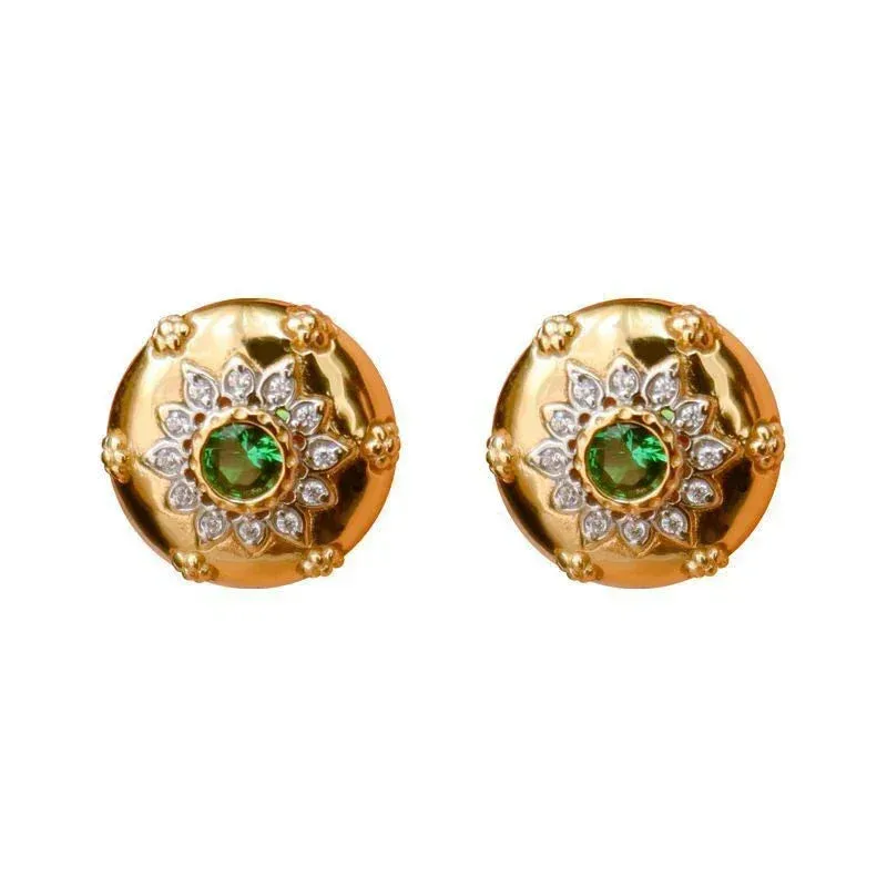VAIGE Elegant Green Zircon Carved Floral Stud Earrings
