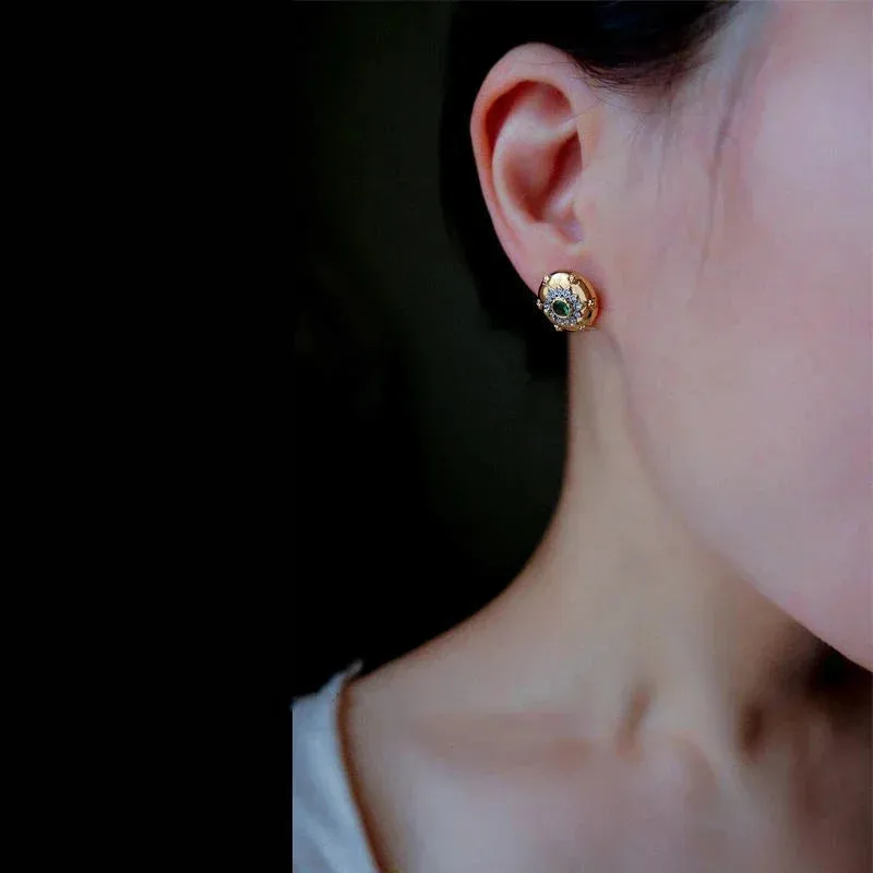 VAIGE Elegant Green Zircon Carved Floral Stud Earrings
