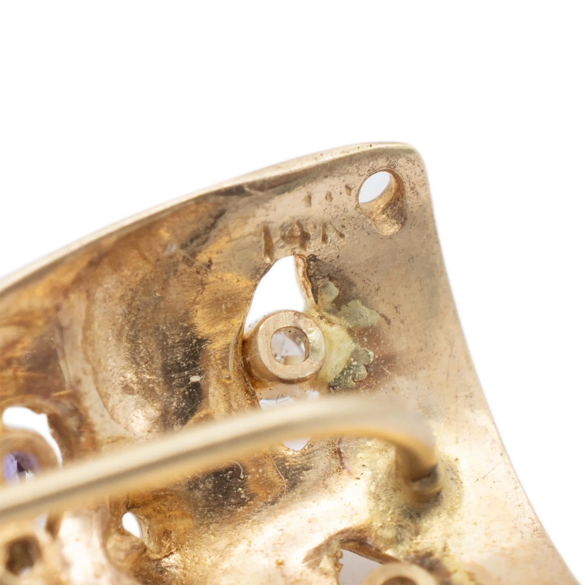 Vintage 14K Yellow Gold Diamond Emerald Amethyst Citrine Mask Pin