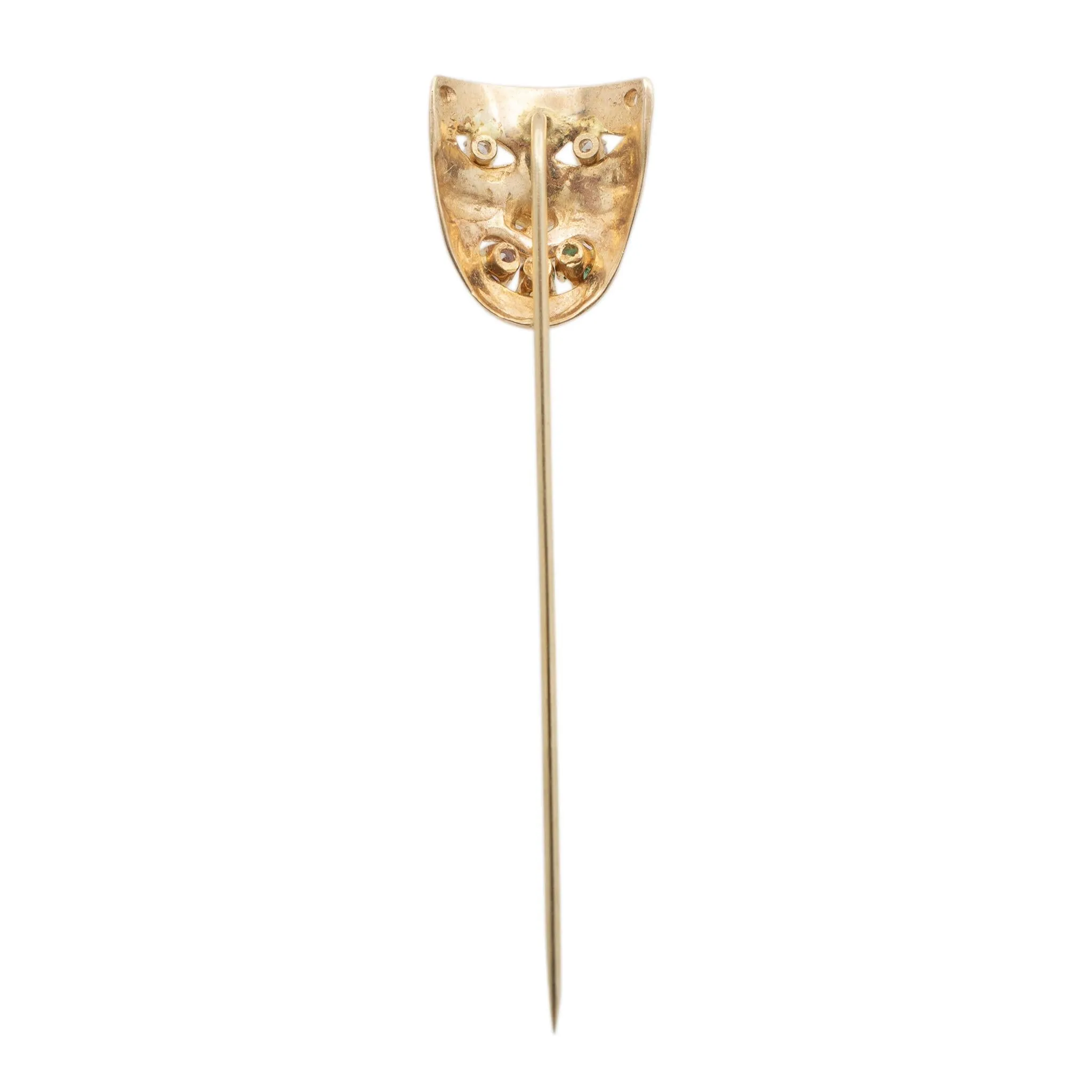 Vintage 14K Yellow Gold Diamond Emerald Amethyst Citrine Mask Pin