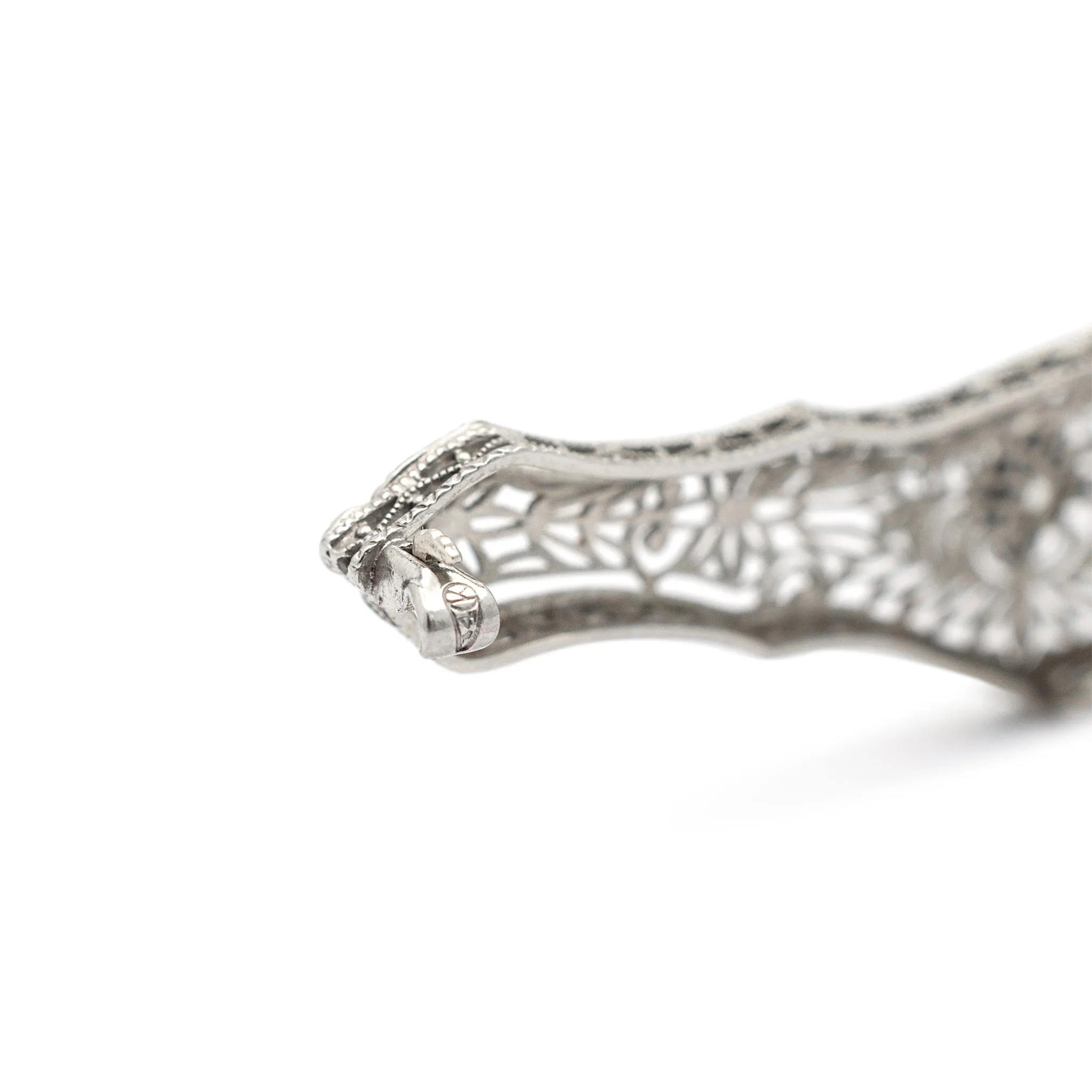 Vintage Platinum & 14K White Gold Filigreed Diamond Brooch