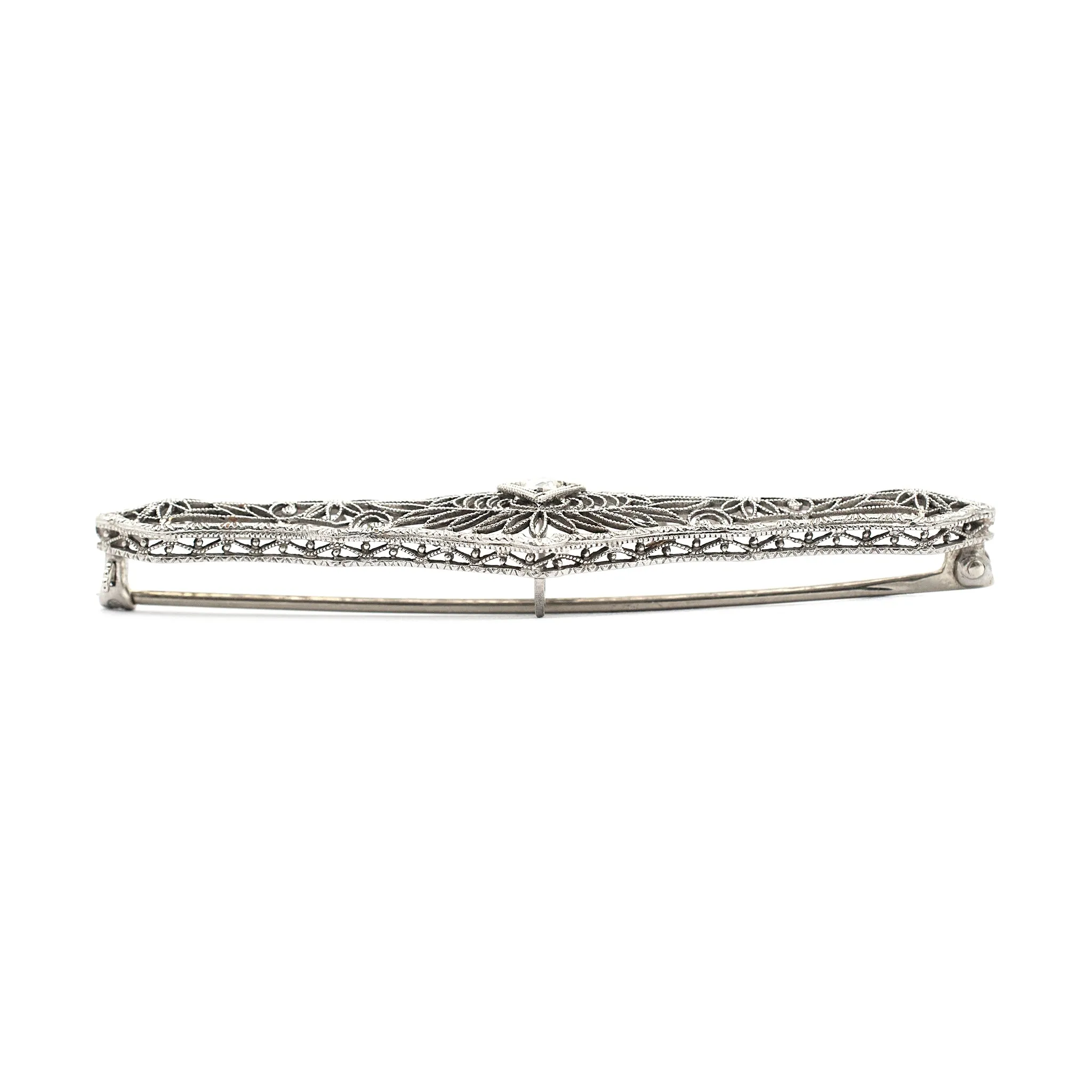 Vintage Platinum & 14K White Gold Filigreed Diamond Brooch