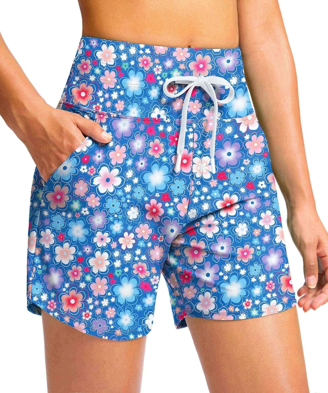 Viodia Women's 5" High Waisted Swim Board Shorts Quick Dry Beach Shorts with Pockets UPF 50  Swimsuit Bottoms with Liner