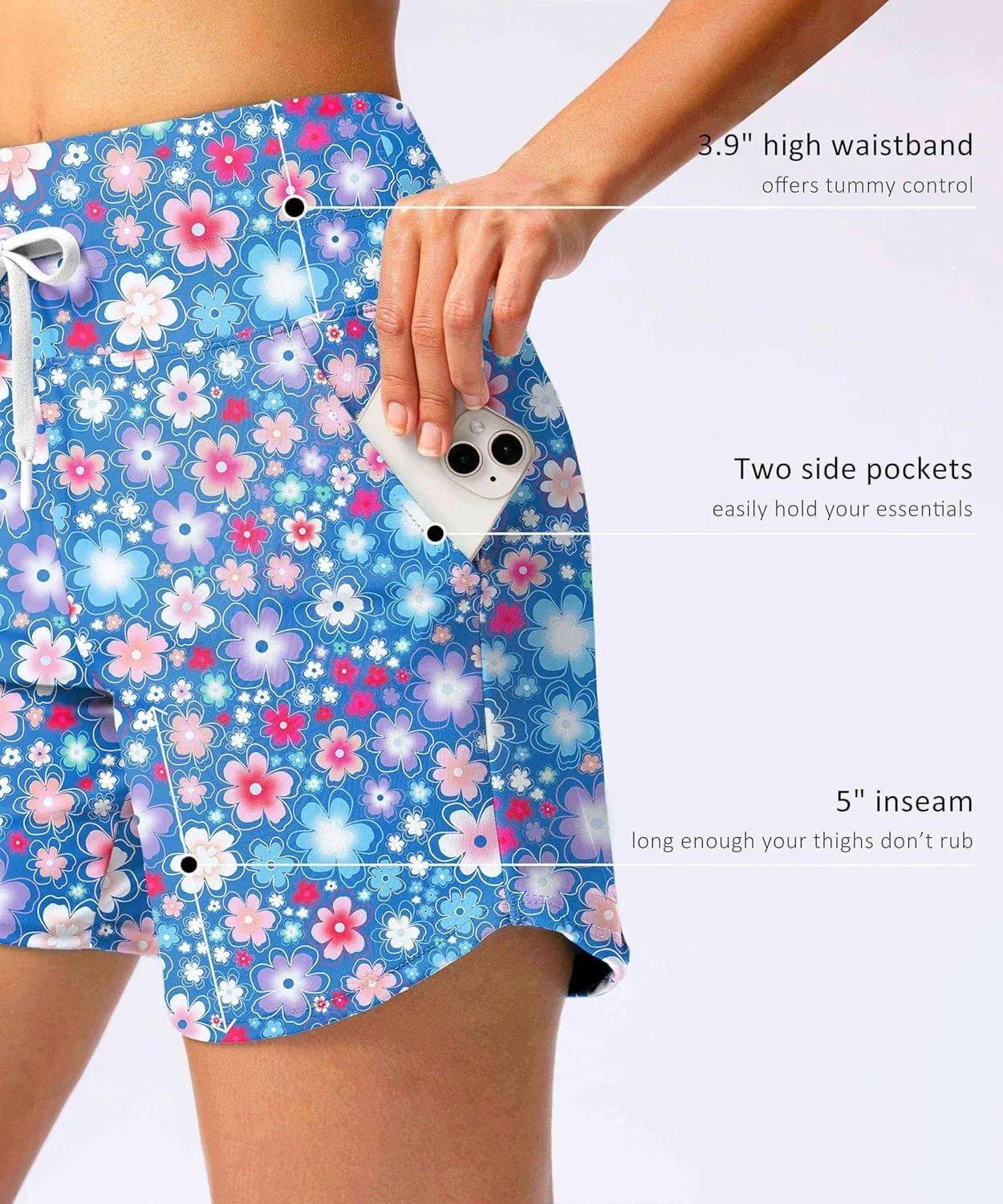 Viodia Women's 5" High Waisted Swim Board Shorts Quick Dry Beach Shorts with Pockets UPF 50  Swimsuit Bottoms with Liner