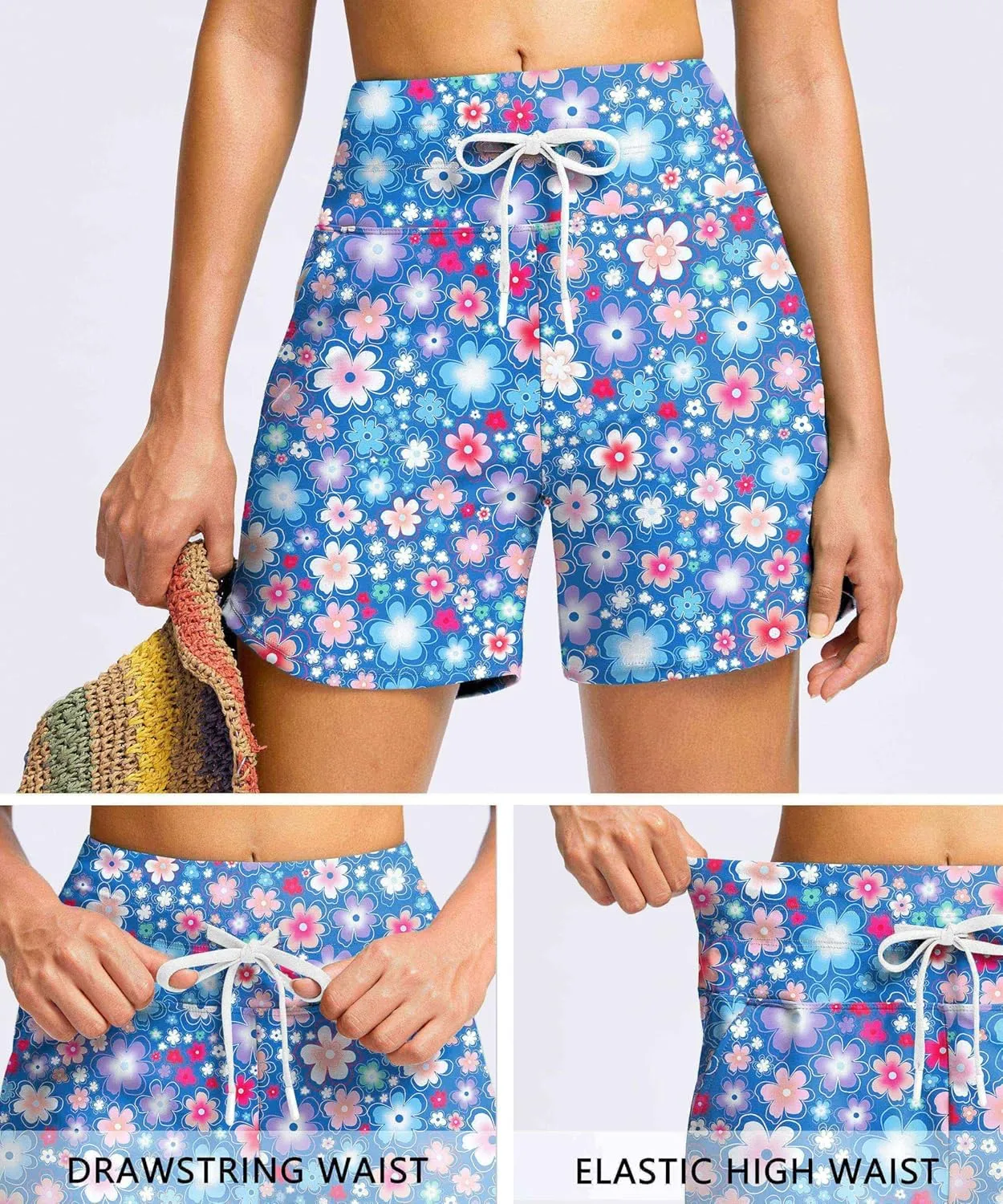 Viodia Women's 5" High Waisted Swim Board Shorts Quick Dry Beach Shorts with Pockets UPF 50  Swimsuit Bottoms with Liner