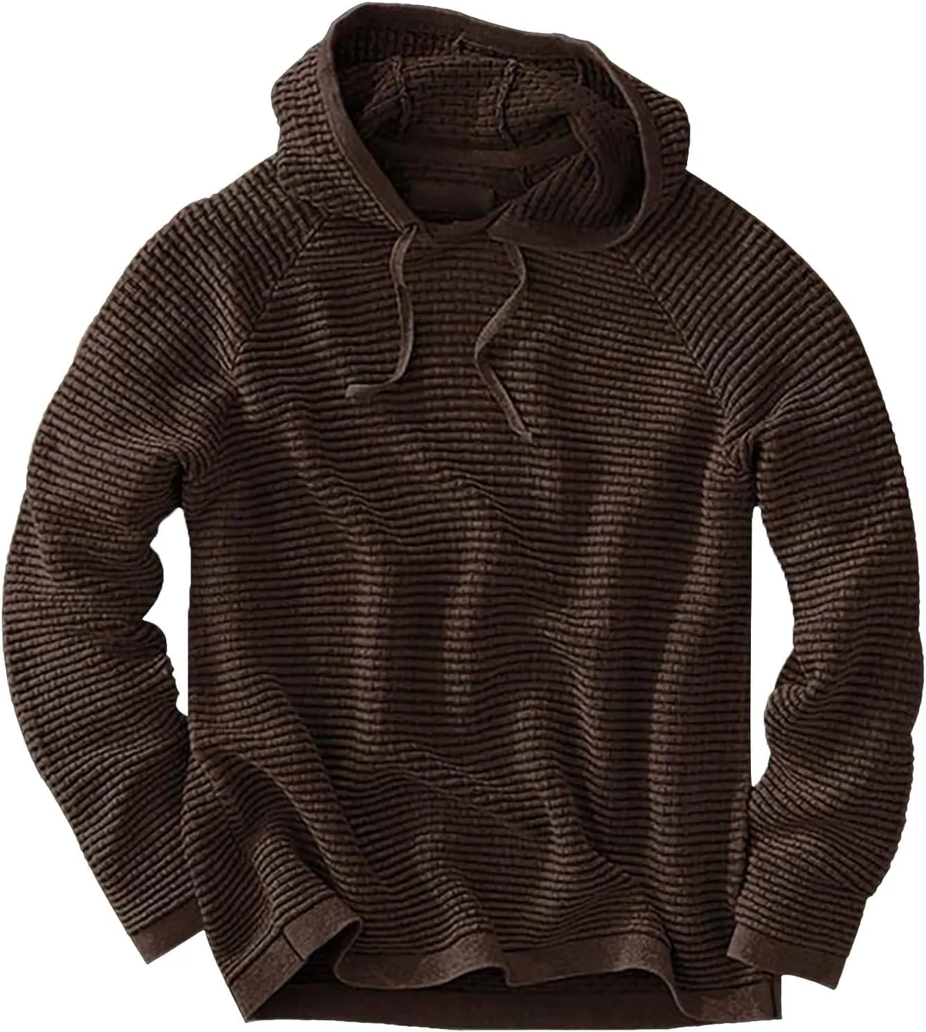 Waffle Hooded Sweatshirt for Men Long Sleeve Gym Athletic Hoodies Pure Color Drawstring Casual Pullover Tops