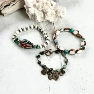White Turquoise and Silver Bracelets