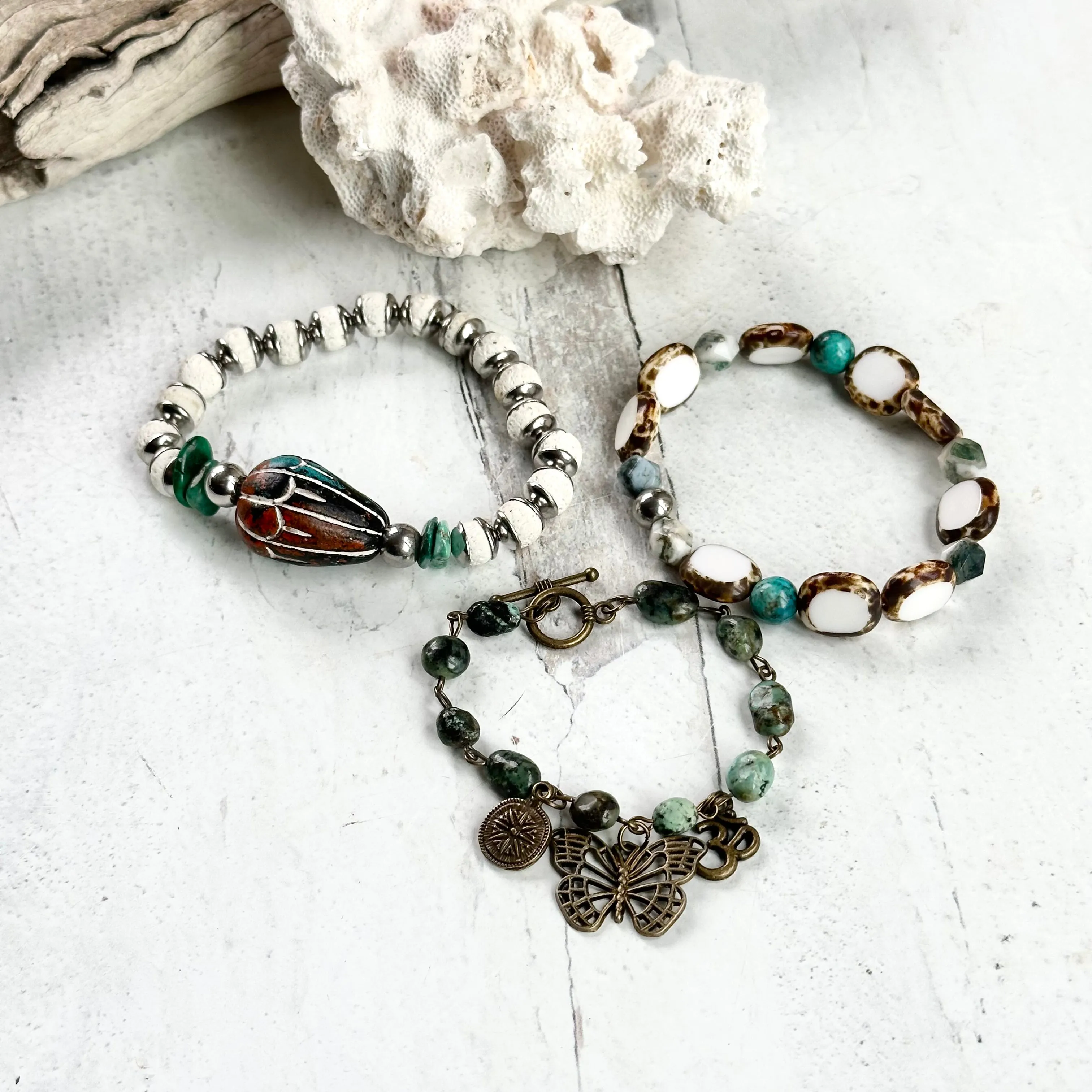 White Turquoise and Silver Bracelets