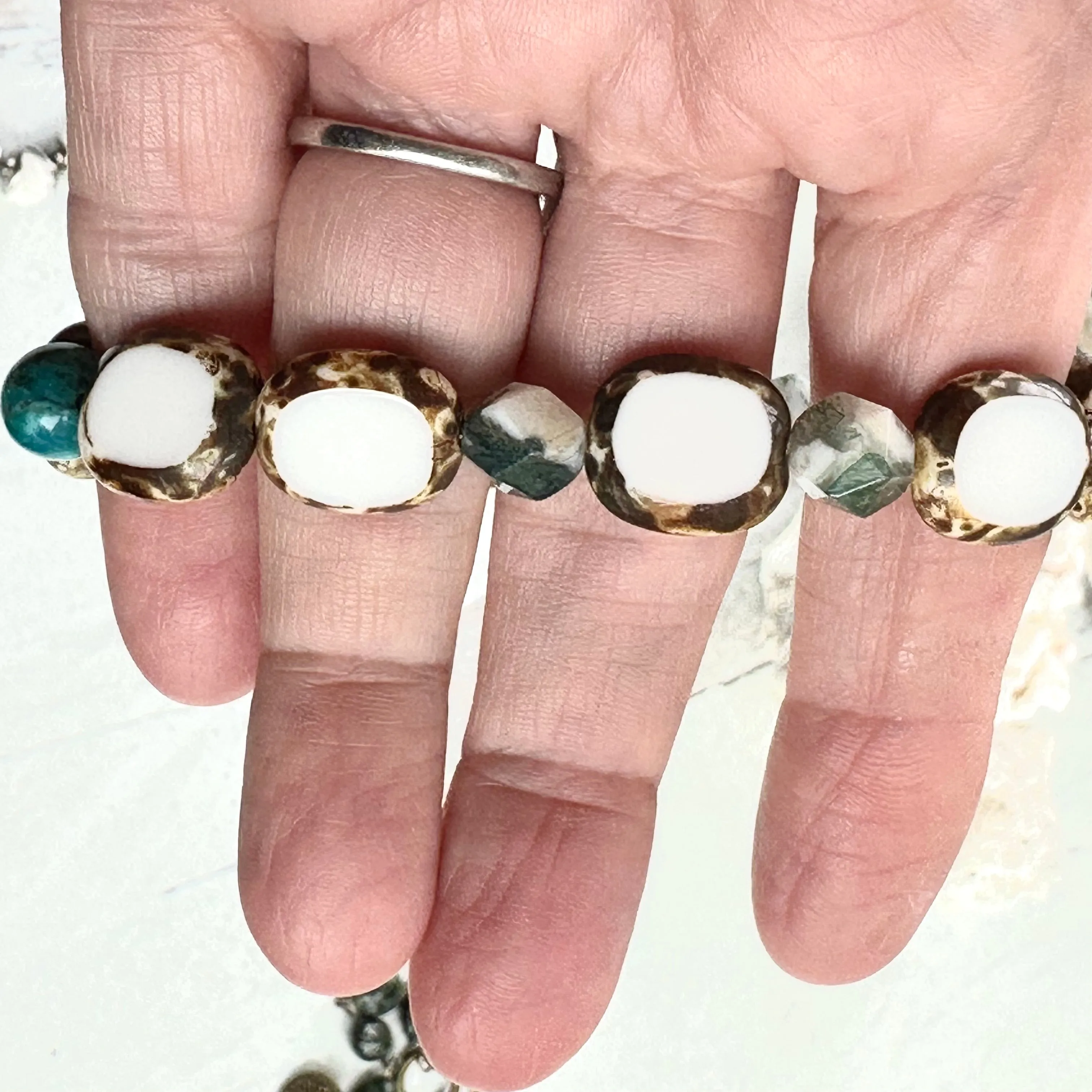 White Turquoise and Silver Bracelets