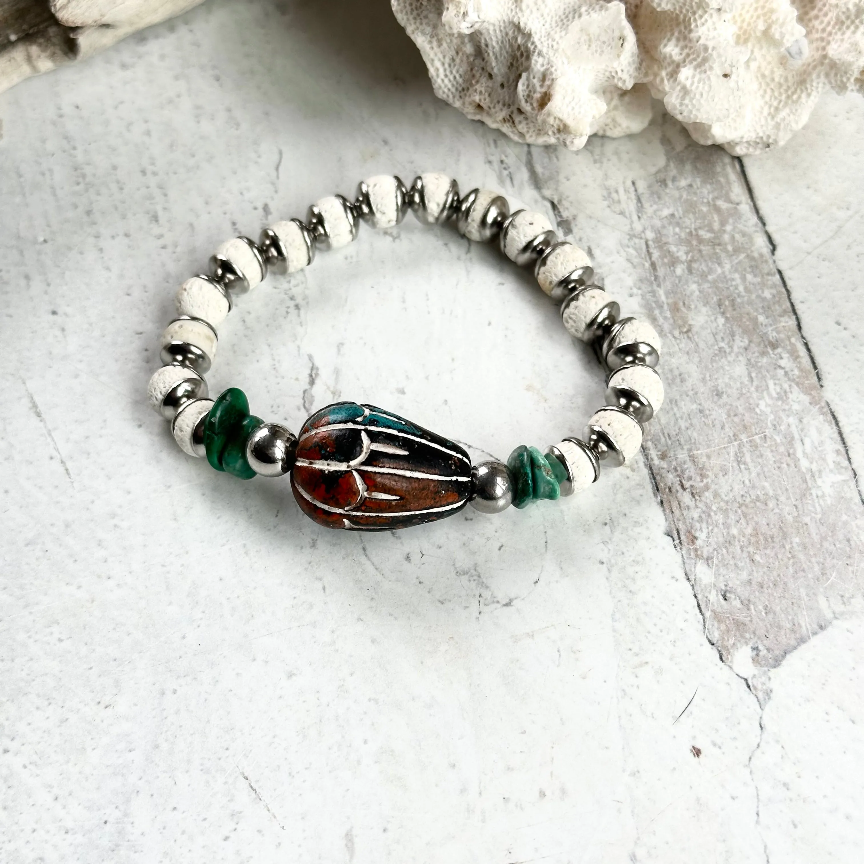 White Turquoise and Silver Bracelets