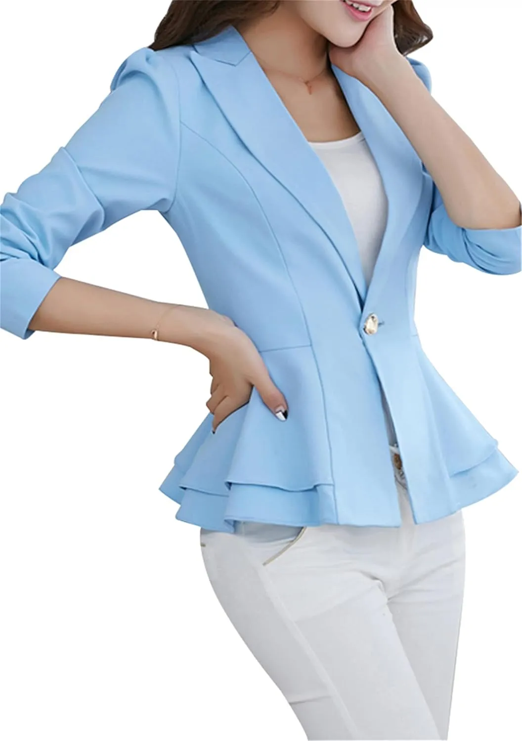 WIWIQS Women's Open Front Long Sleeve Work Office Jackets Blazer Lightweight Solid Color Slim Fit Blazers
