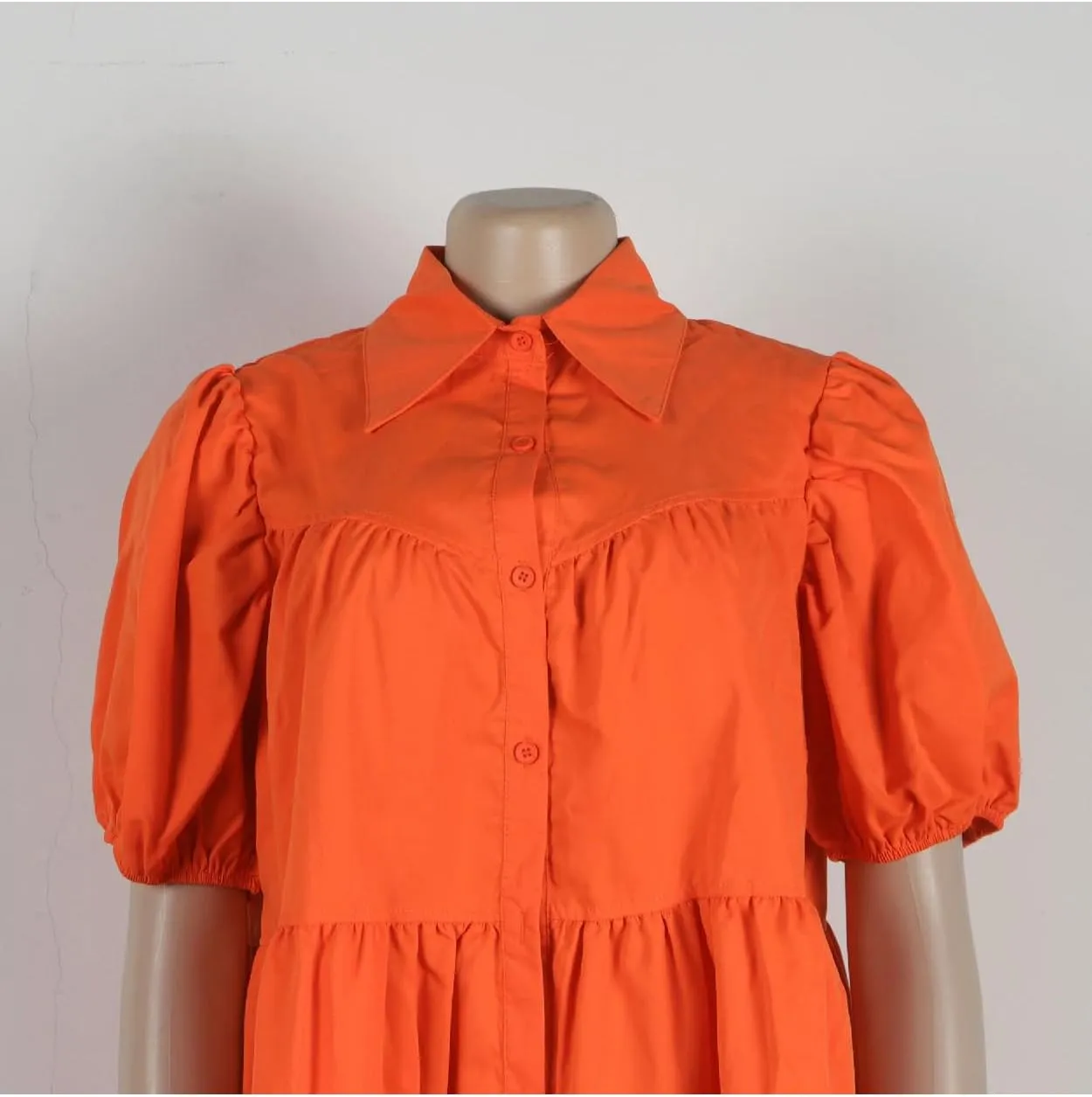 Women Casual Dresses Summer Short Sleeve Button Down Solid Midi Patchwork Dress