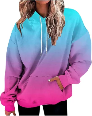 Women Gradient Color Oversized Hoodies Trendy 2024 Pullover Sweatshirts Comfort Sweatshirt Tops Fall Fashion Clothes