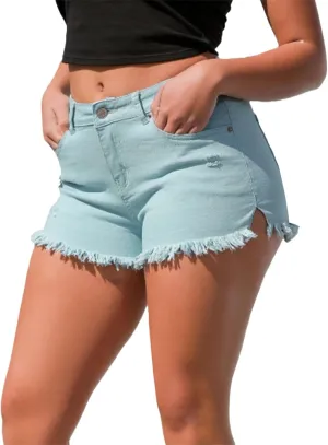Women High Waist Stretch Y2K Distressed Denim Shorts Ripped Frayed Raw Hem Fringe Summer Casual Butt Lift Jean Shorts