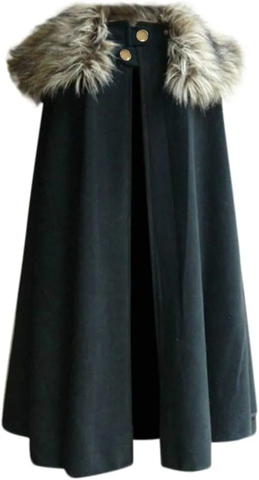 Women Hooded Poncho Cape Vintage Plus Size Outwear Winter Trench Coat Open Front Wool Blend Cardigan Jacket Cloak
