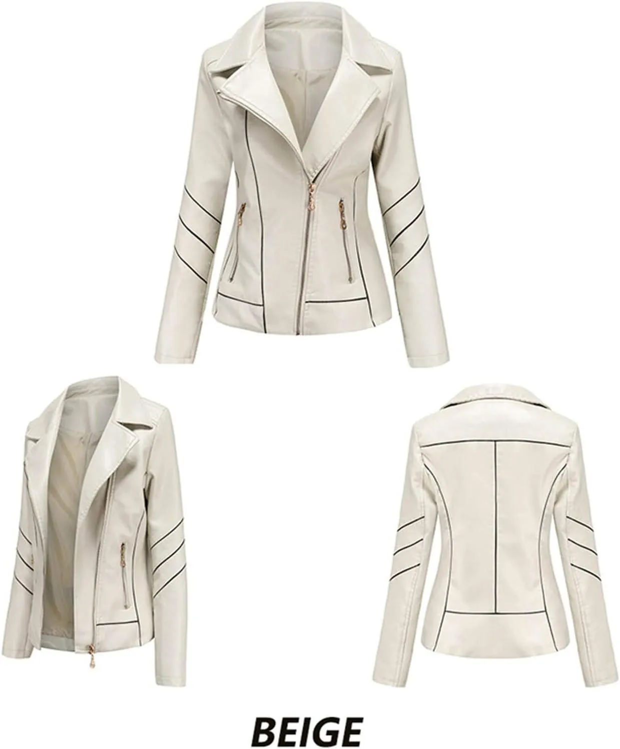 Women Leather Jacket Stand-Up Collar Zipper Stitching Solid Color Jacket Faux Leather Jacket Women Faux Leather