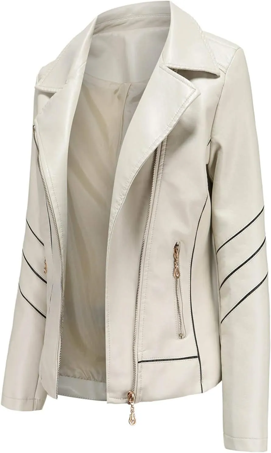 Women Leather Jacket Stand-Up Collar Zipper Stitching Solid Color Jacket Faux Leather Jacket Women Faux Leather