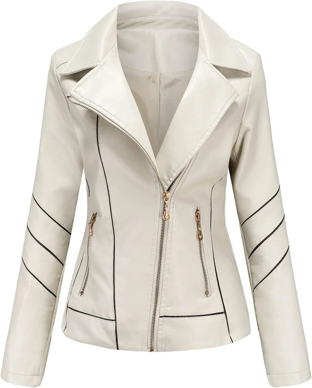 Women Leather Jacket Stand-Up Collar Zipper Stitching Solid Color Jacket Faux Leather Jacket Women Faux Leather