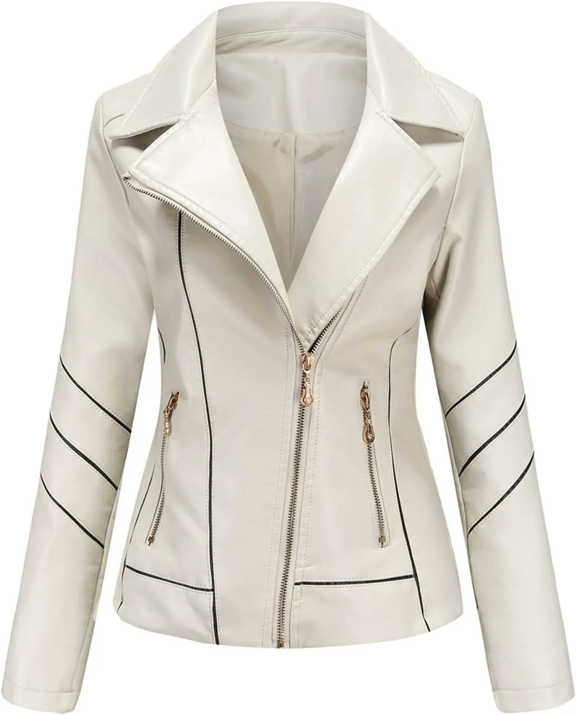 Women Leather Jacket Stand-Up Collar Zipper Stitching Solid Color Jacket Faux Leather Jacket Women Faux Leather