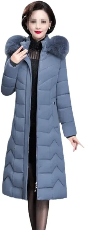 Women Long Coats Office Ladies Solid Slim Coats Jacket Hooded With Fur Collar Thick Padded Cotton Parkas