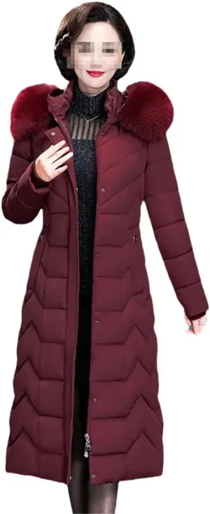 Women Long Coats Office Ladies Solid Slim Coats Jacket Hooded With Fur Collar Thick Padded Cotton Parkas