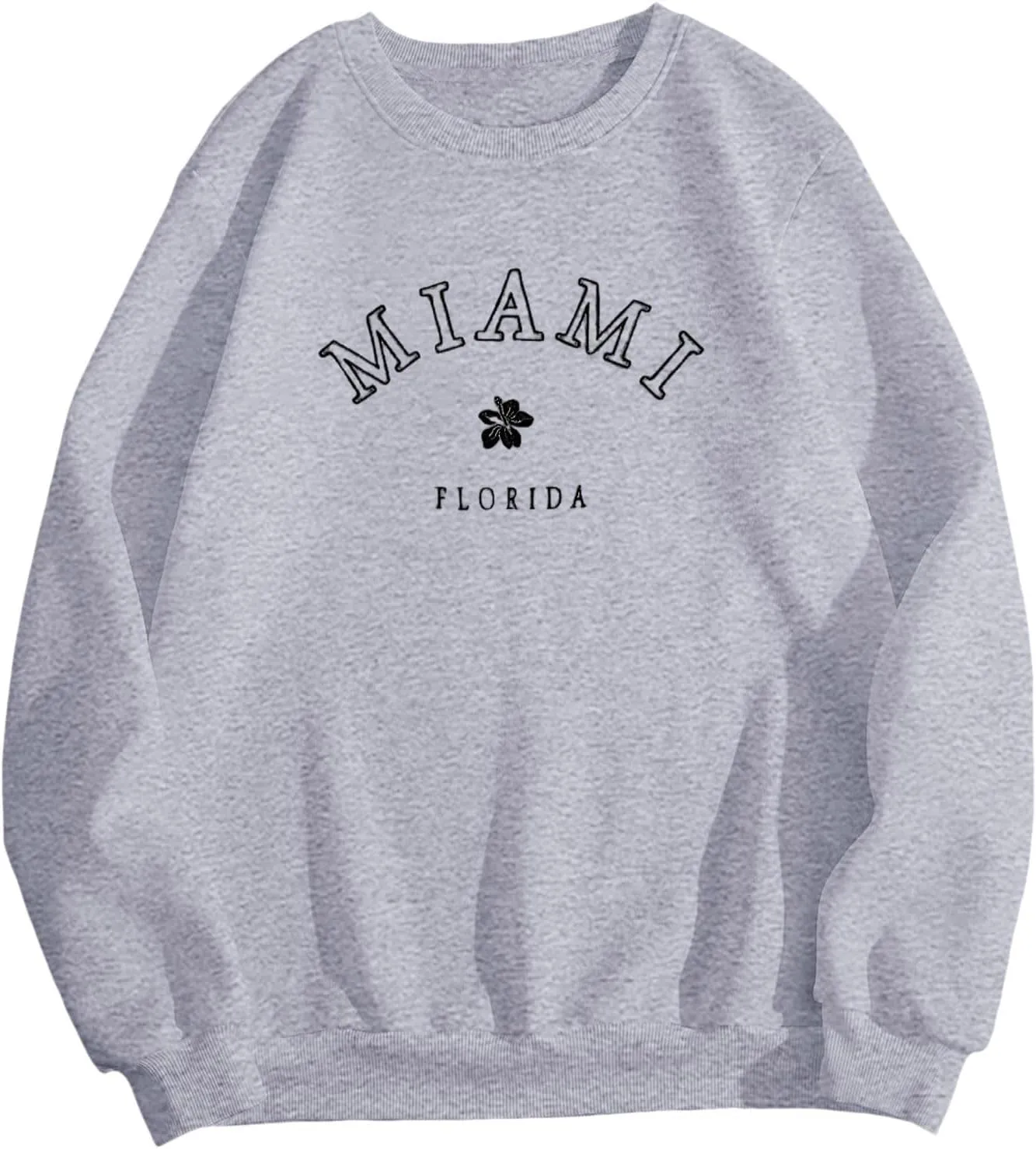 Women Miami Letter Graphic Print Oversized Sweatshirt Fleece Crewneck Long Sleeve Drop Shoulder Pullover Fall Clothes