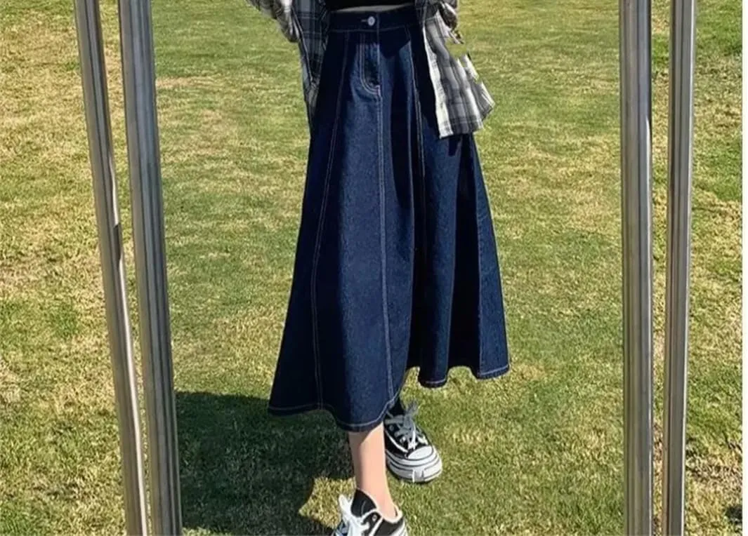 Women Midi Skirts Denim High Waisted Solid Summer Women's Casual Denim Skirt
