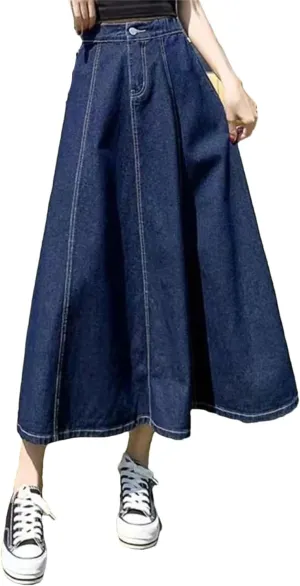 Women Midi Skirts Denim High Waisted Solid Summer Women's Casual Denim Skirt