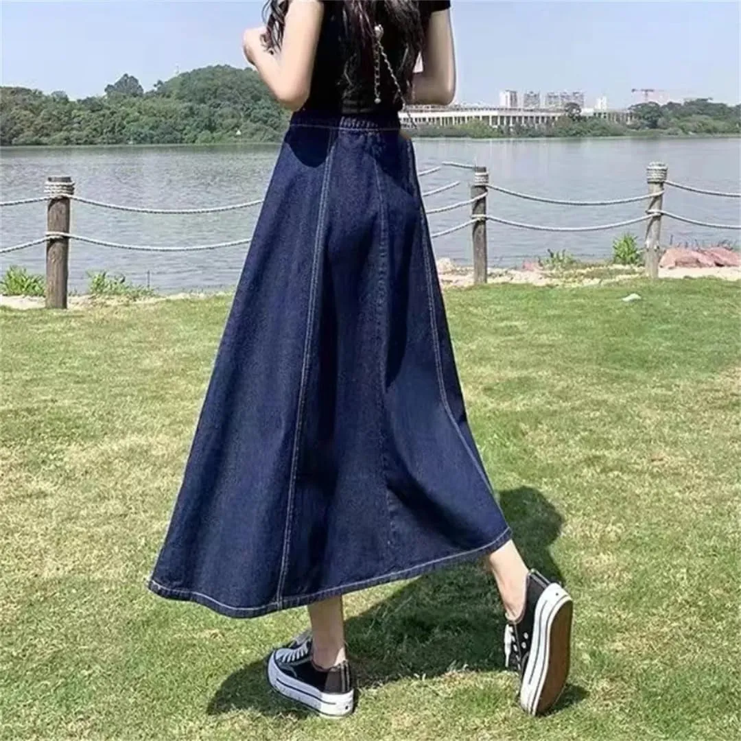 Women Midi Skirts Denim High Waisted Solid Summer Women's Casual Denim Skirt