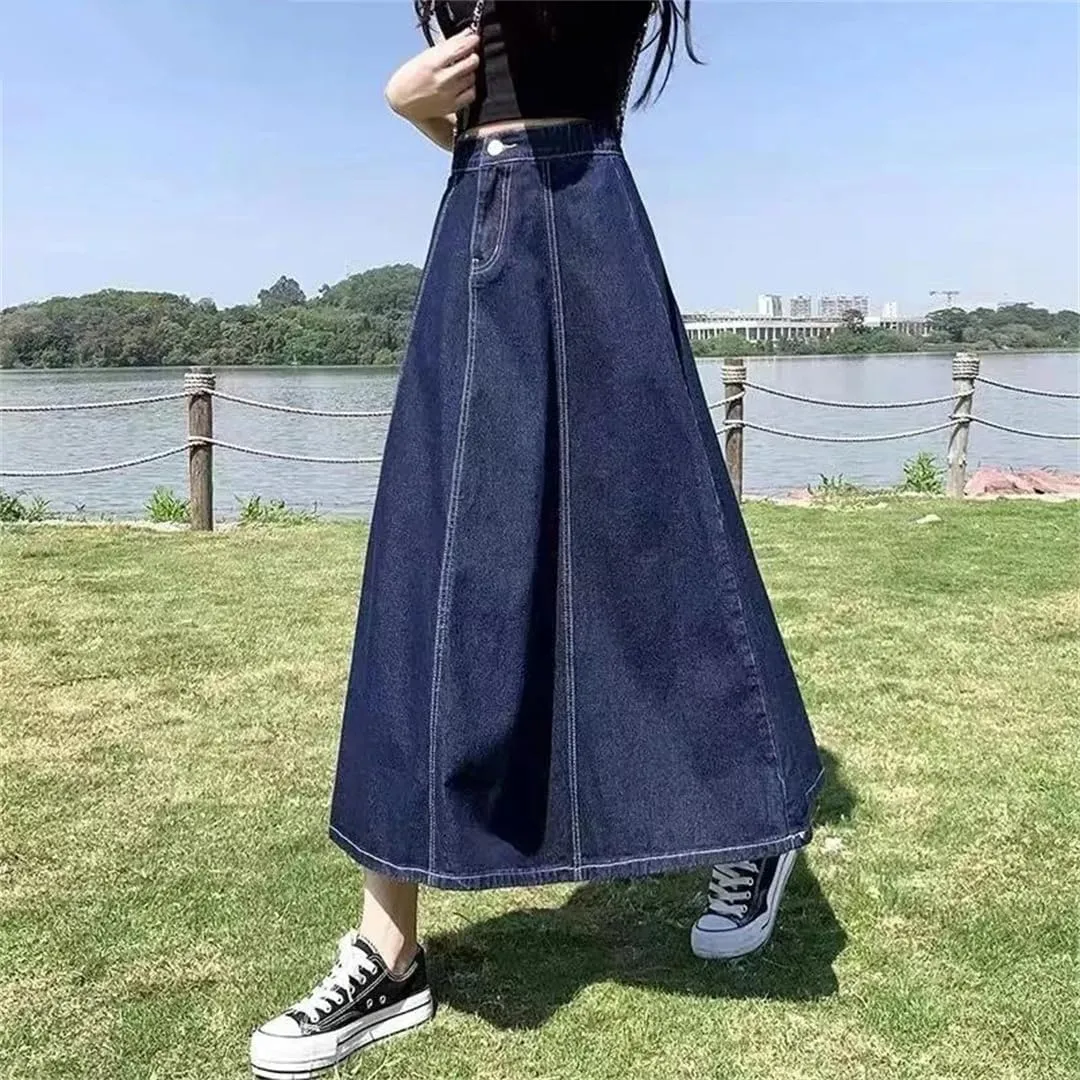 Women Midi Skirts Denim High Waisted Solid Summer Women's Casual Denim Skirt