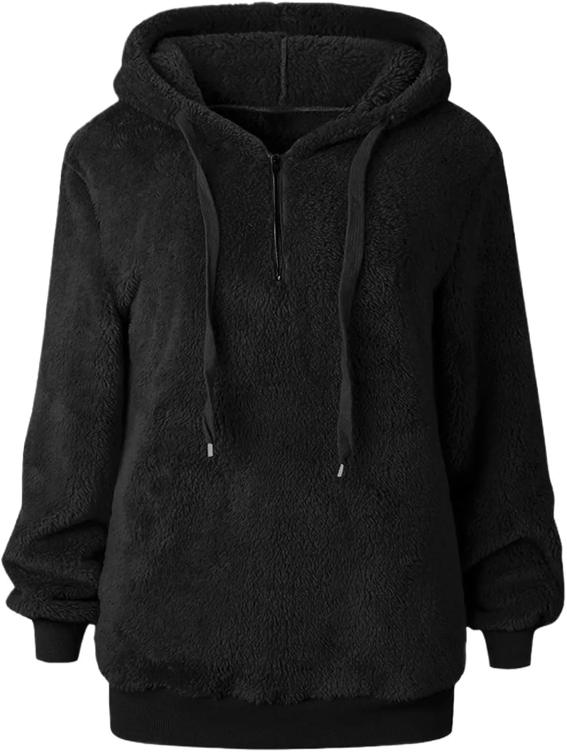 Women Sherpa Hoodie Fuzzy Fleece Quarter Zip Pullover Loose Comfy Plush Sweatshirt with Pockets Cute Winter Clothes