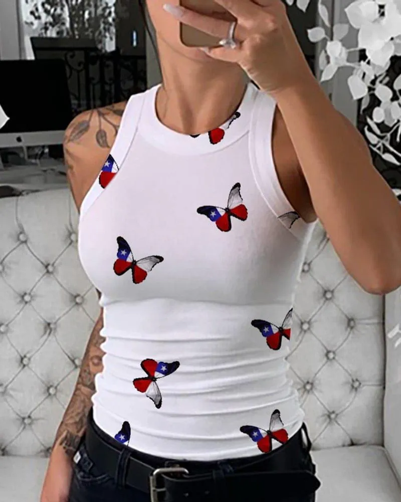 Women T-shirt 2020 Newest Summer Leopard Butterfly Printed Tank Tops
