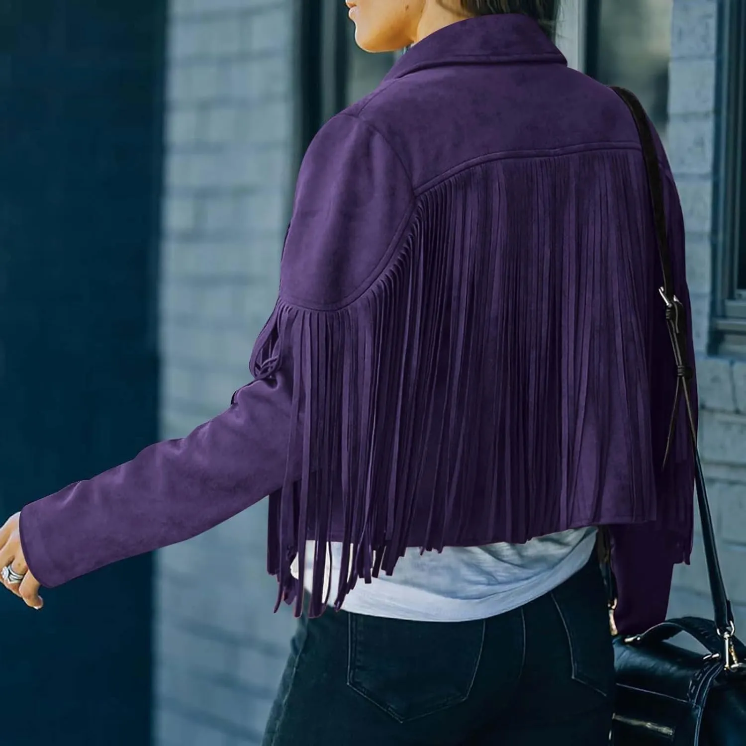 Women Trendy Tassel Coat Fringe Coats Faux Suede Leather Cowboy Style Jacket Long Sleeve Tassels Cardigan Coat Outwear