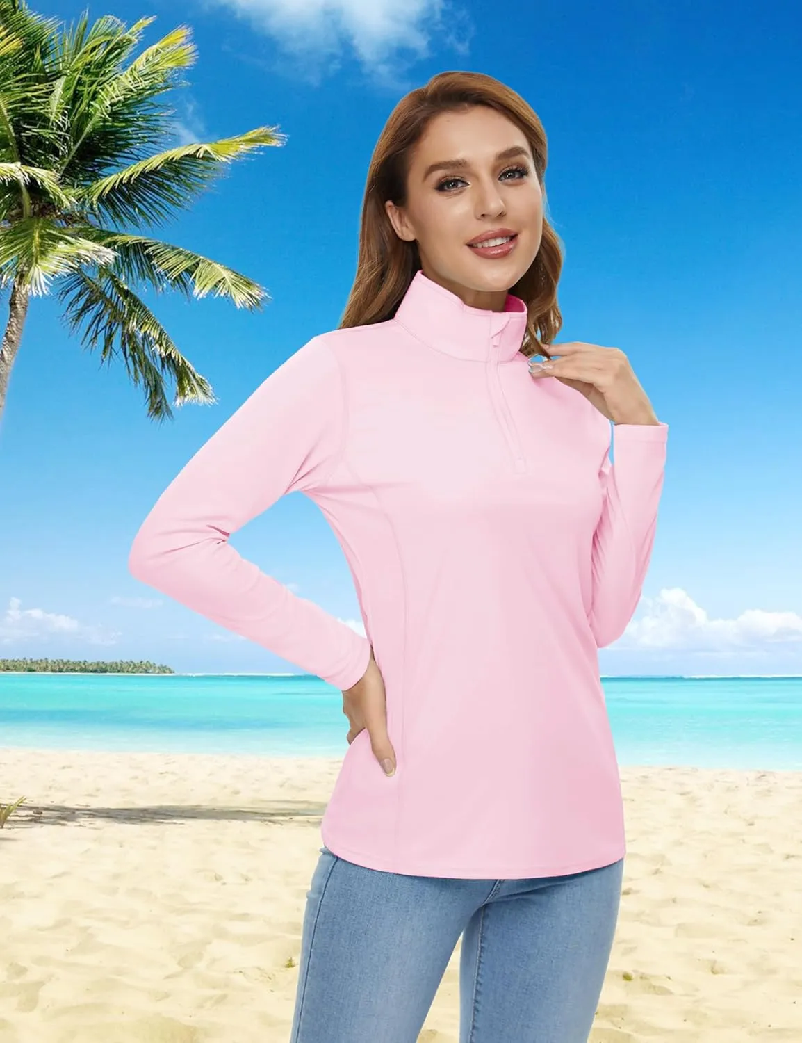 Womens 1/4 Zip Pullover Long Sleeve UPF 50  Sun Protection SPF Uv Shirts Quick Dry Athletic T-Shirts