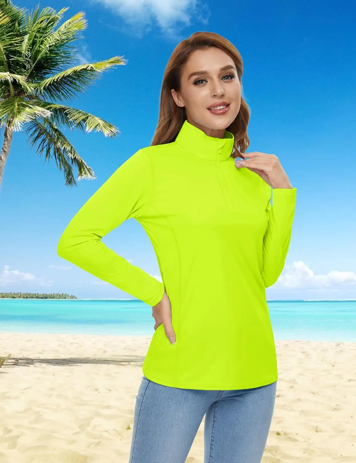 Womens 1/4 Zip Pullover Long Sleeve UPF 50  Sun Protection SPF Uv Shirts Quick Dry Athletic T-Shirts
