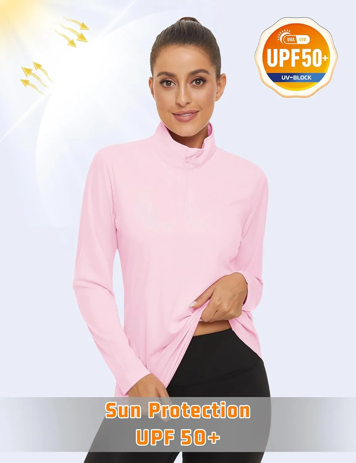 Womens 1/4 Zip Pullover Long Sleeve UPF 50  Sun Protection SPF Uv Shirts Quick Dry Athletic T-Shirts