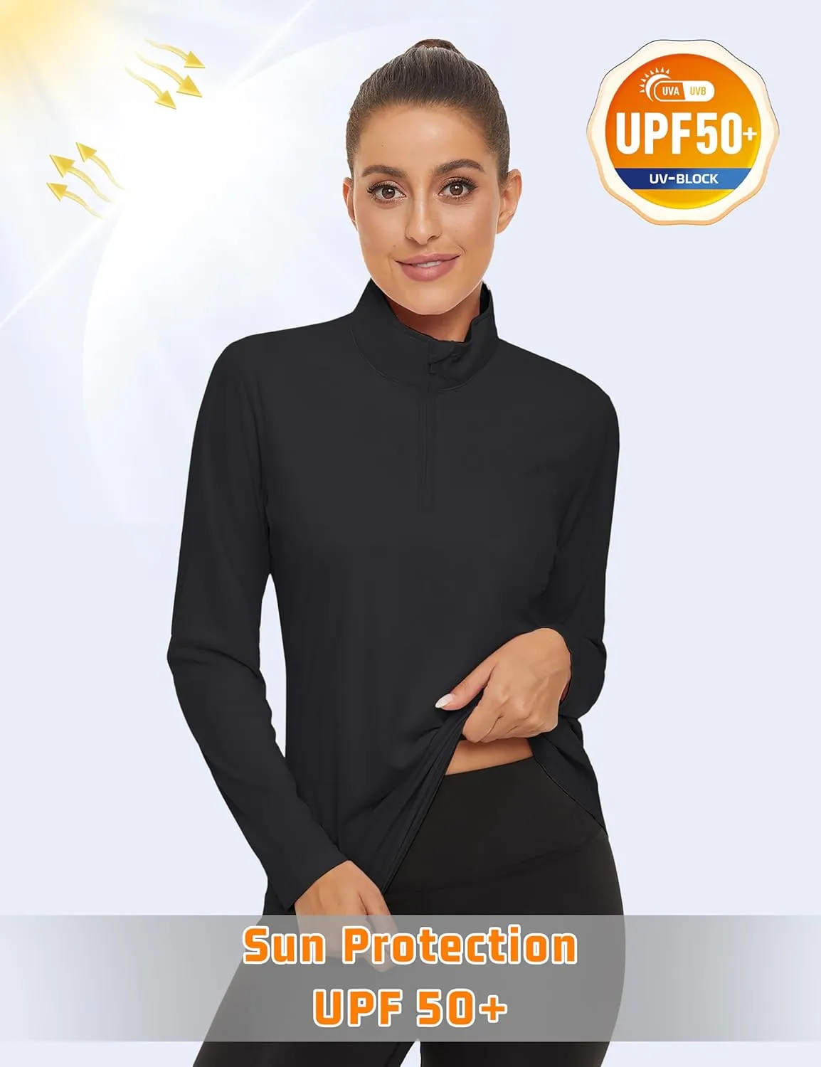 Womens 1/4 Zip Pullover Long Sleeve UPF 50  Sun Protection SPF Uv Shirts Quick Dry Athletic T-Shirts