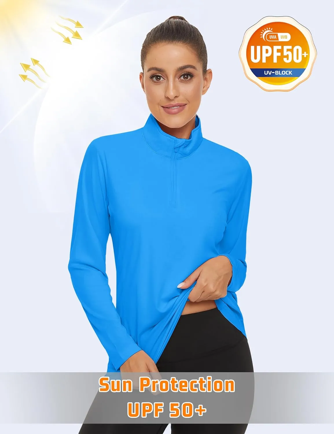 Womens 1/4 Zip Pullover Long Sleeve UPF 50  Sun Protection SPF Uv Shirts Quick Dry Athletic T-Shirts