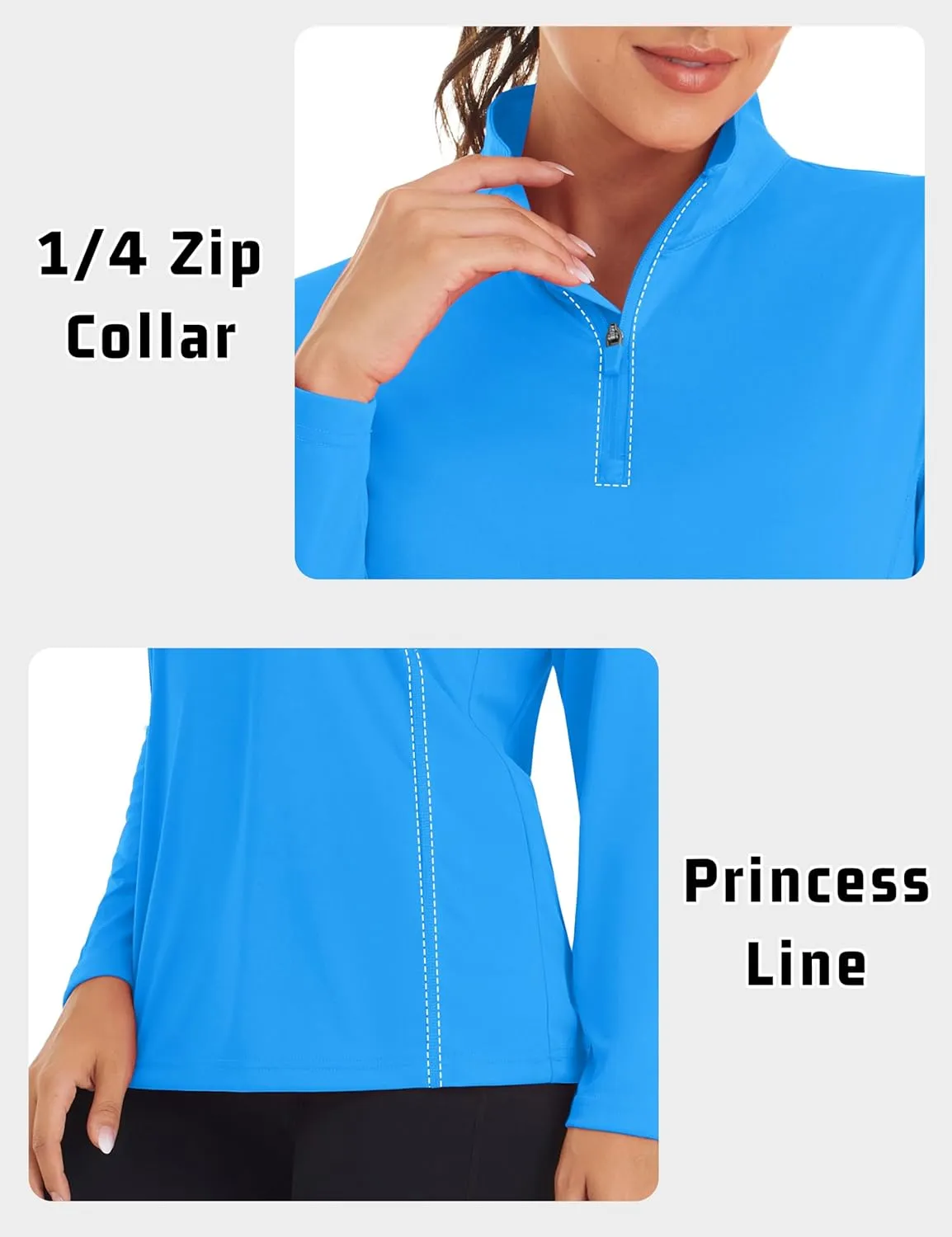 Womens 1/4 Zip Pullover Long Sleeve UPF 50  Sun Protection SPF Uv Shirts Quick Dry Athletic T-Shirts