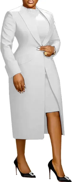 Women's 2 Piece Blazer Dress Sets Open Front Blazers and Elegant A Line Midi Slim Fit Dresses