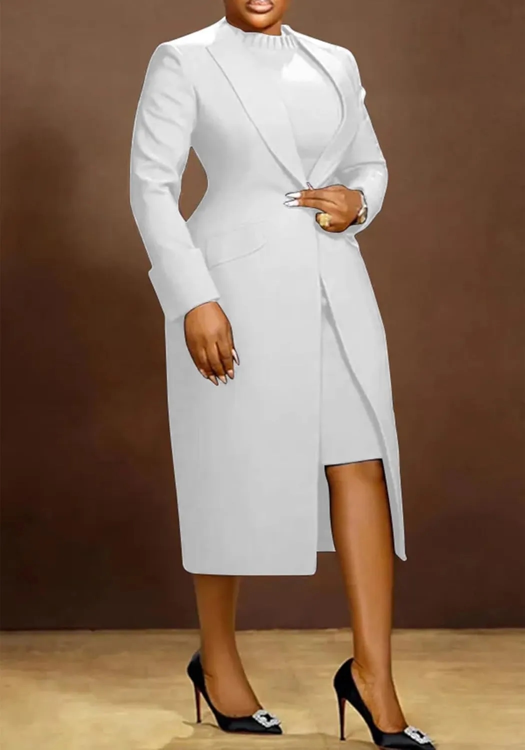 Women's 2 Piece Blazer Dress Sets Open Front Blazers and Elegant A Line Midi Slim Fit Dresses