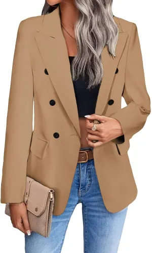 Women's 2024 Spring Casual Blazer Jackets Long Sleeve Lapel Pocket Loose Fit Work Casual Blazers Outerwear