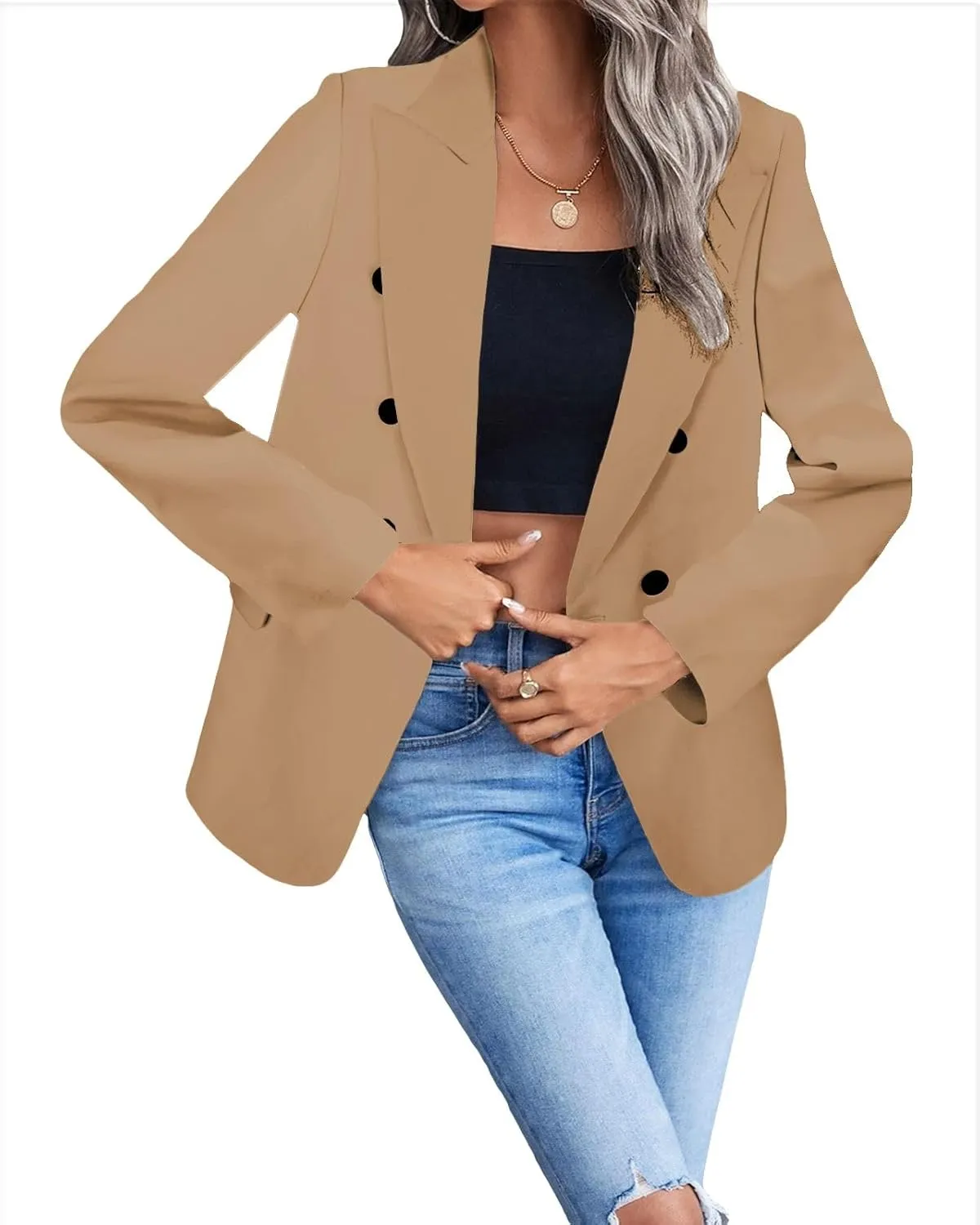 Women's 2024 Spring Casual Blazer Jackets Long Sleeve Lapel Pocket Loose Fit Work Casual Blazers Outerwear