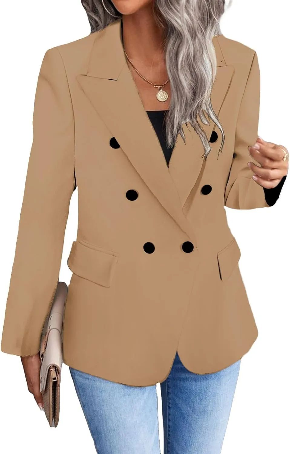 Women's 2024 Spring Casual Blazer Jackets Long Sleeve Lapel Pocket Loose Fit Work Casual Blazers Outerwear