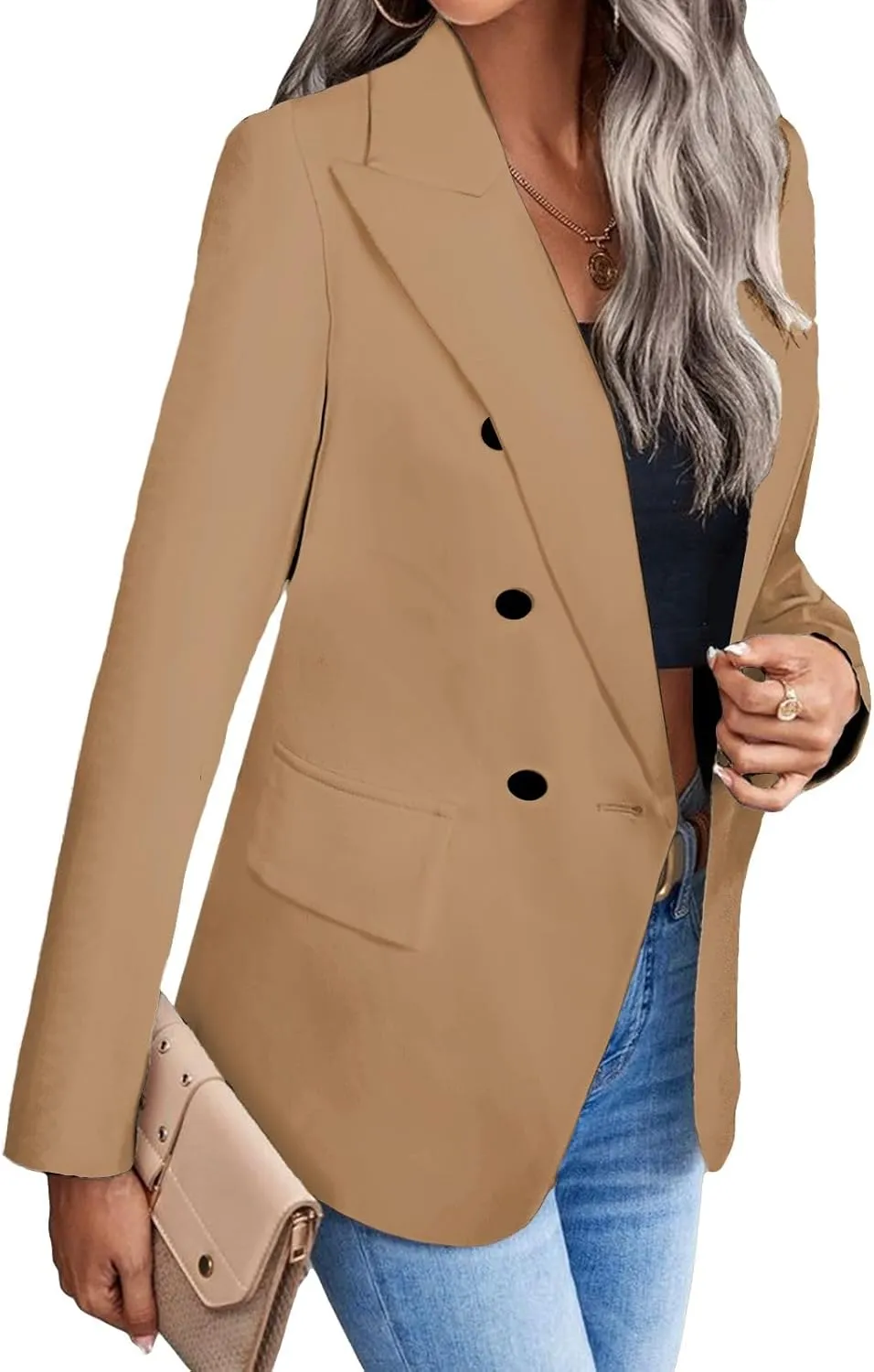 Women's 2024 Spring Casual Blazer Jackets Long Sleeve Lapel Pocket Loose Fit Work Casual Blazers Outerwear