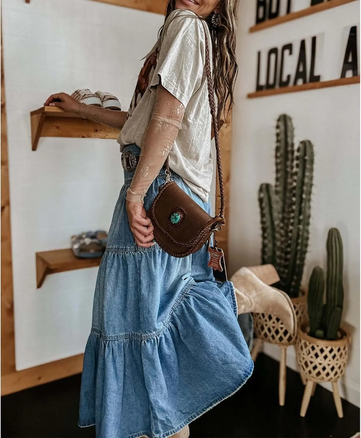 Womens A-Line Denim Long Skirts High Waist Ruffled Hem Midi Denim Skirt Stretchy Button Denim Maxi Skirt Streetwear