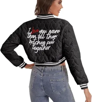 Women's Baseball Varsity Jacket Cropped Bomber Quilted Jackets Vintage Casual Lightweight Crop Top Coat