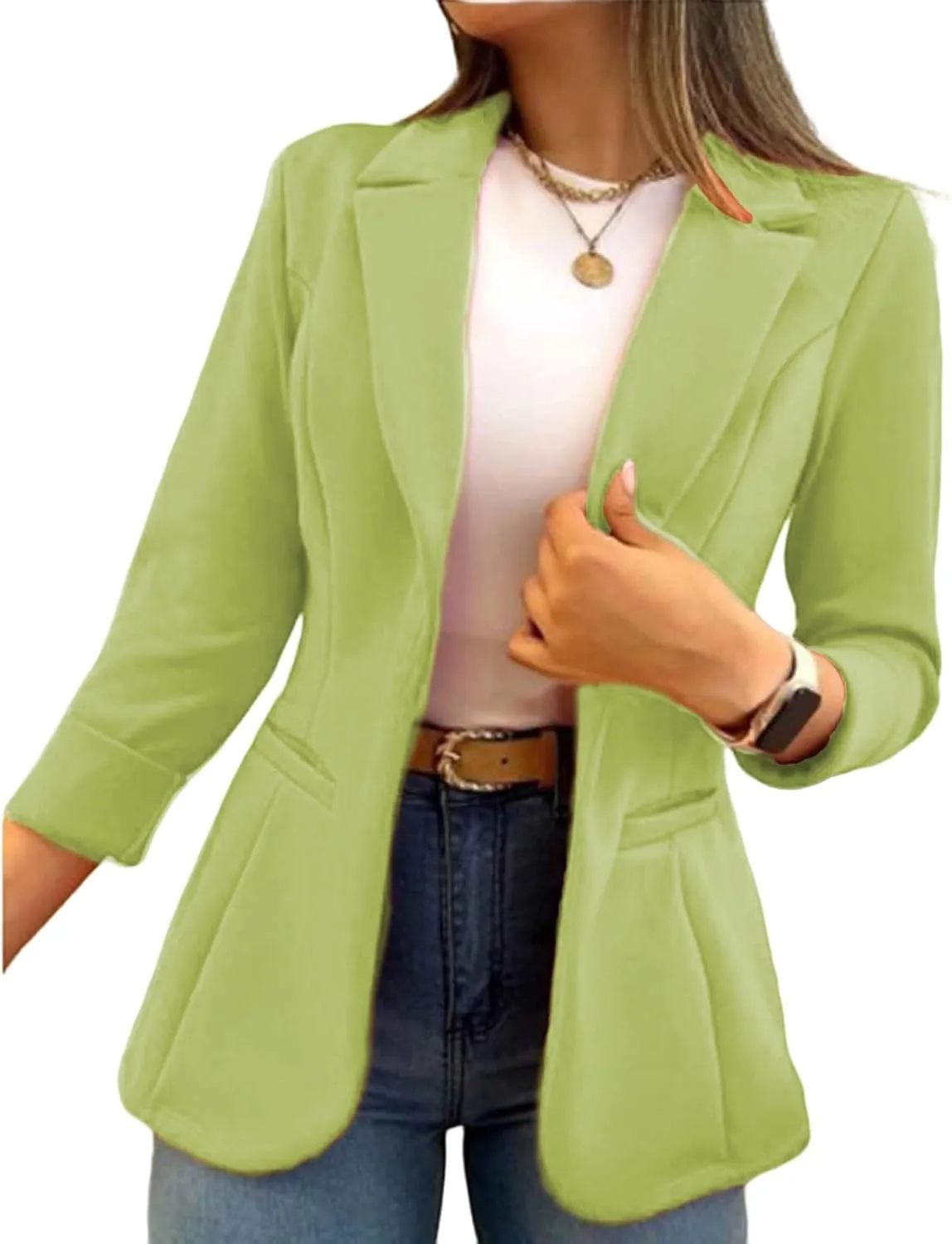 Women's Blazer Business Casual Long Sleeve Lapel Button Slim Work Office Blazer Open Front Casual Jacket Coat Workwear