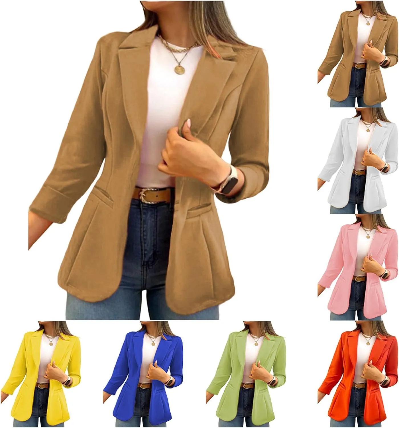 Women's Blazer Business Casual Long Sleeve Lapel Button Slim Work Office Blazer Open Front Casual Jacket Coat Workwear