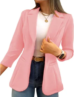 Women's Blazer Business Casual Long Sleeve Lapel Button Slim Work Office Blazer Open Front Casual Jacket Coat Workwear